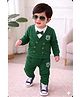 Merope Cotton Blend Knit Full Sleeves Solid Tee & Pants Set With Attached Bow - Green