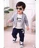 Merope Cotton Blend Knit Full Sleeves Checked Blazer With Attached Tee & Trouser Set - Grey