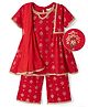 EARTHY TOUCH 100% Cotton Knit Kurti and Palazzo with Dupatta with Half Sleeves and Floral Print in Red