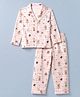 Doreme Single Jersey Knit Full Sleeves Co-Ords Checks Shirt & Pyjama Night Suit with Animal Print - Light Pink