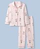 Doreme Single Jersey Knit Full Sleeves Co-Ords Shirt & Pyjama Night Suit with Floral & Bunny Print - Pink