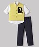 Radutu Cotton Woven Full Sleeves Stone Embellished Three Piece Party Suit - Yellow
