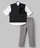 Radutu Cotton Woven Full Sleeves Stone Embellished Three Piece Party Suit - Grey