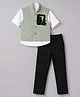 Radutu Cotton Woven Full Sleeves 3 Piece Set Party Suits  With Embellished Waist Coat & - Light Green & Black