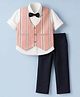 Radutu Cotton Woven Full Sleeves Three Piece Party Suit With Bow - Peach