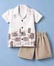 Radutu Cotton Knit Woven Half Sleeves Embroidered Shirt & Short Co-Ords Set - Off White & Beige