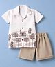 Radutu Cotton Knit Woven Half Sleeves Embroidered Shirt & Short Co-Ords Set - Off White & Beige