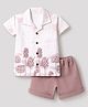 Radutu Cotton Knit Woven Half Sleeves Embroidered Shirt & Short Co-Ords Set - Off White & Light Pink