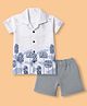 Radutu Cotto Knit Woven Half Sleeve Shirt & Shorts Co-ords Set With Tropical Theme Print - White