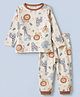 Babyhug Cotton Knit Full Sleeves Co-Ords T-Shirt & Pyjama Night Suit with Animal Print - Offwhite