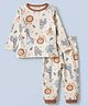 Babyhug 100% Cotton Knit Full Sleeves Co-Ords T-Shirt & Pyjama Night Suit with Animal Print - Offwhite