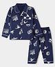 Teddy Sinker Knit Full Sleeves Co-Ords Shirt & Pyjama Night Suit with Aircraft Print - Navy Blue