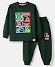 Teddy Interlock Knit Full Sleeves Printed T-Shirt and Joggers Set - Dark Green