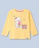 Teddy Sinker Knit Full Sleeves T-Shirts with Cat Print -Lemon/Light Yellow