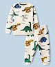 Teddy Fleece Knit Full Sleeves Co-ord T-Shirt & Pajama Winter Night Suit with Dinosaur Print - Beige