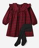 Babyhug Cotton Woven Frock and Leggings with Full Sleeves and Checked Print - Red
