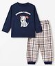 Babyhug Cotton Knit Full Sleeves T-Shirt & Pajama Night Suit with Snuggle Squad Text & Puppy Print with Checks - Navy Blue