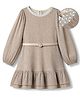 Hola Bonita Knit Structured Shimmer Full Sleeves With Neck Highlighted Party Dress With Belt - Gold