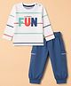 Mini Taurus Sinker Knit Full Sleeves T-Shirt & Joggers Set With Text Print - Blue