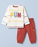 Mini Taurus Sinker Knit Full Sleeves T-Shirt & Joggers Set With Text Print - Light Red