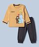 Mini Taurus Looper Knit Full Sleeves T-Shirt and Joggers Set with Animal Print - Matte Gold