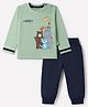 Mini Taurus Sinker Knit Full Sleeves T-Shirt & Joggers Set With Dinosaur & Text Print - Green