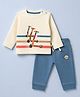 Mini Taurus Sinker Knit Full Sleeves T-Shirt and Joggers with Scooter Print - Cream