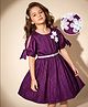 Hola Bonita Woven Stone Embellished Party Wear Dress With Flower Applique & Belt - Wine