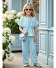 TRUFFLES Cotton Blend Woven Half Sleeves Pearls Embellished Top & Palazzo Set - Sky Blue