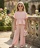 TRUFFLES Cotton Blend Woven Half Sleeves Pearls Embellished Top & Palazzo Set - Peach