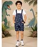 Kiddopanti Denim Woven Sleeveless Dinosaur Printed Dungaree - Dark Blue