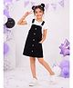 Kiddopanti Denim Woven Sleeveless Solid Pinafore Dress - Black