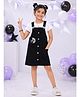 Kiddopanti Denim Woven Sleeveless OK Text Sequins Embellished Pinafore Dress - Black
