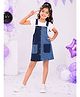 Kiddopanti Denim Woven Sleeveless Cut & Sew Detailed Washed Pinafore Dress - Blue