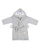 Masilo Cotton Blend Woven Penguin Face Embroidered Hooded Robe With Belt - Grey