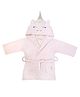 Masilo Cotton Blend Woven Unicorn Face Embroidered Hooded Robe With Belt - Pink