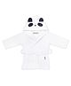 Masilo Cotton Blend Woven Panda Face Embroidered Hooded Robe With Belt - White