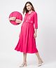 Bella Mama Woven Short Sleeves Solid Colour Mock Shrug Maternity Dress - Pink