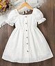 FOSTRIC Cotton Woven Puffed Sleeves Schiffli Embroidered Dress - White