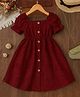 FOSTRIC Cotton Woven Puffed Sleeves Schiffli Embroidered Dress - Maroon