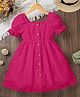 FOSTRIC Cotton Woven Puffed Sleeves Schiffli Embroidered Dress - Pink