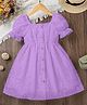 FOSTRIC Cotton Woven Puffed Sleeves Schiffli Embroidered Dress - Purple