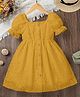 FOSTRIC Cotton Woven Puffed Sleeves Schiffli Embroidered Dress - Yellow