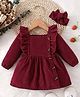 FOSTRIC Modal Knit Full Sleeves Solid Dress With Headband - Maroon