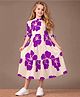 FOSTRIC Cotton Woven Half Sleeves Floral Printed Dress - Purple