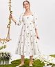 FOSTRIC Cotton Woven Half Sleeves Floral Embroidered Dress - Off White
