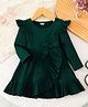 FOSTRIC Cotton Knit Full Sleeves Frill & Bow Applique Detailed Dress - Dark Green