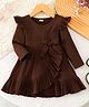 FOSTRIC Cotton Knit Full Sleeves Frill & Bow Applique Detailed Dress - Dark Brown