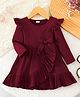 FOSTRIC Cotton Knit Full Sleeves Frill & Bow Applique Detailed Dress - Maroon