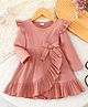 FOSTRIC Cotton Knit Full Sleeves Frill & Bow Applique Detailed Dress - Peach